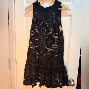 Free People Black Sleeveless Embroidered Cutout Maxi Dress
